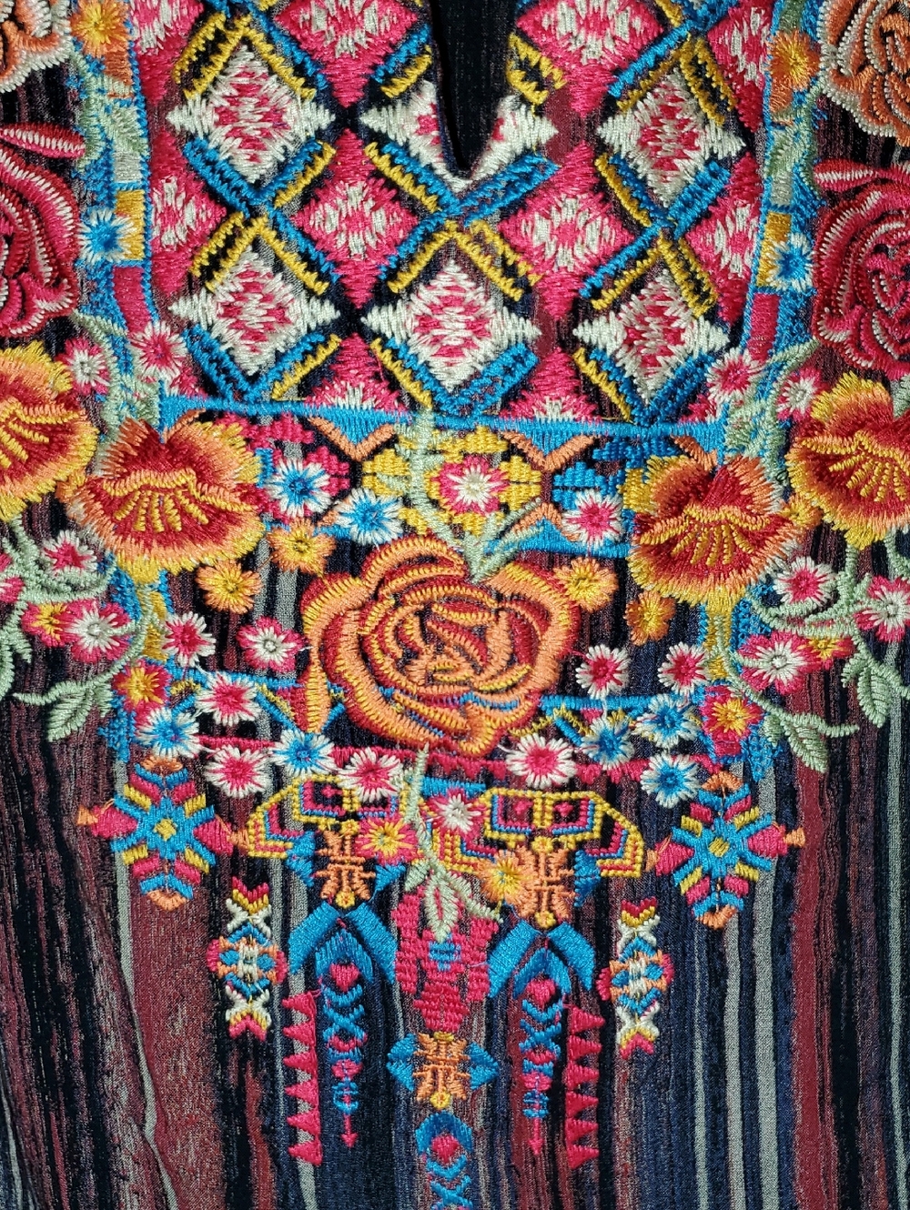 Savanna Jane Striped Boho Tunic with Colorful Floral Embroidery Size 2X - Picture 5 of 8